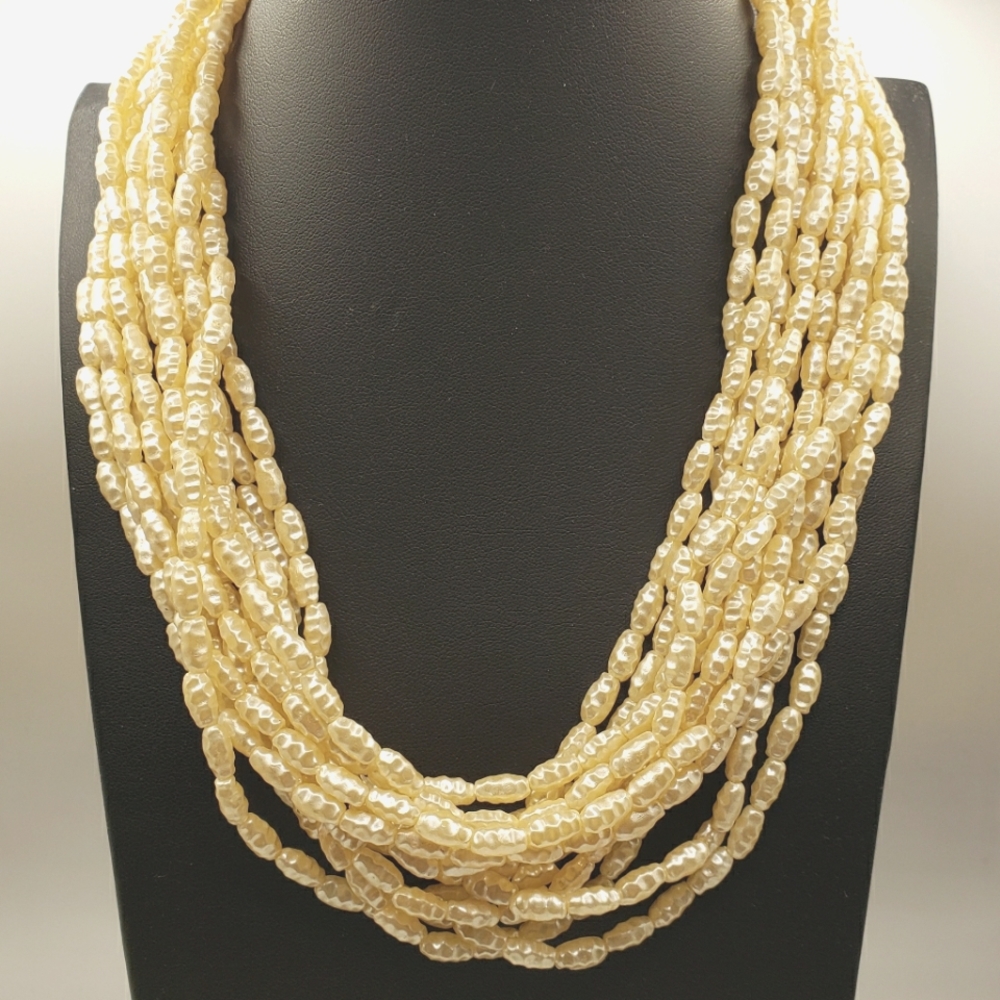 Multi Strand Faux Freshwater Pearl Necklace Vintage Costume Jewelry